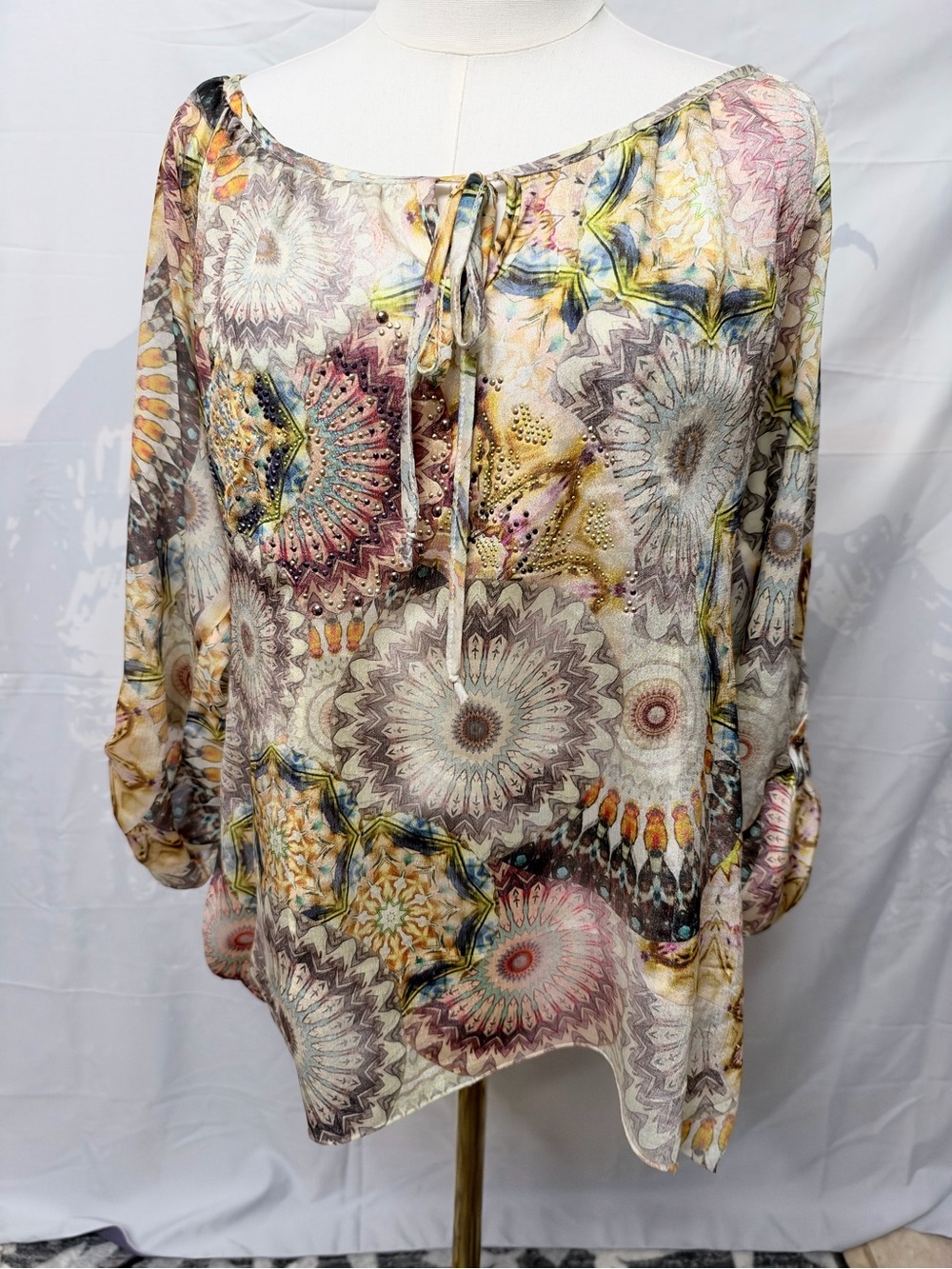 Roz & Ali Embellished Mandala Boho Blouse — XL